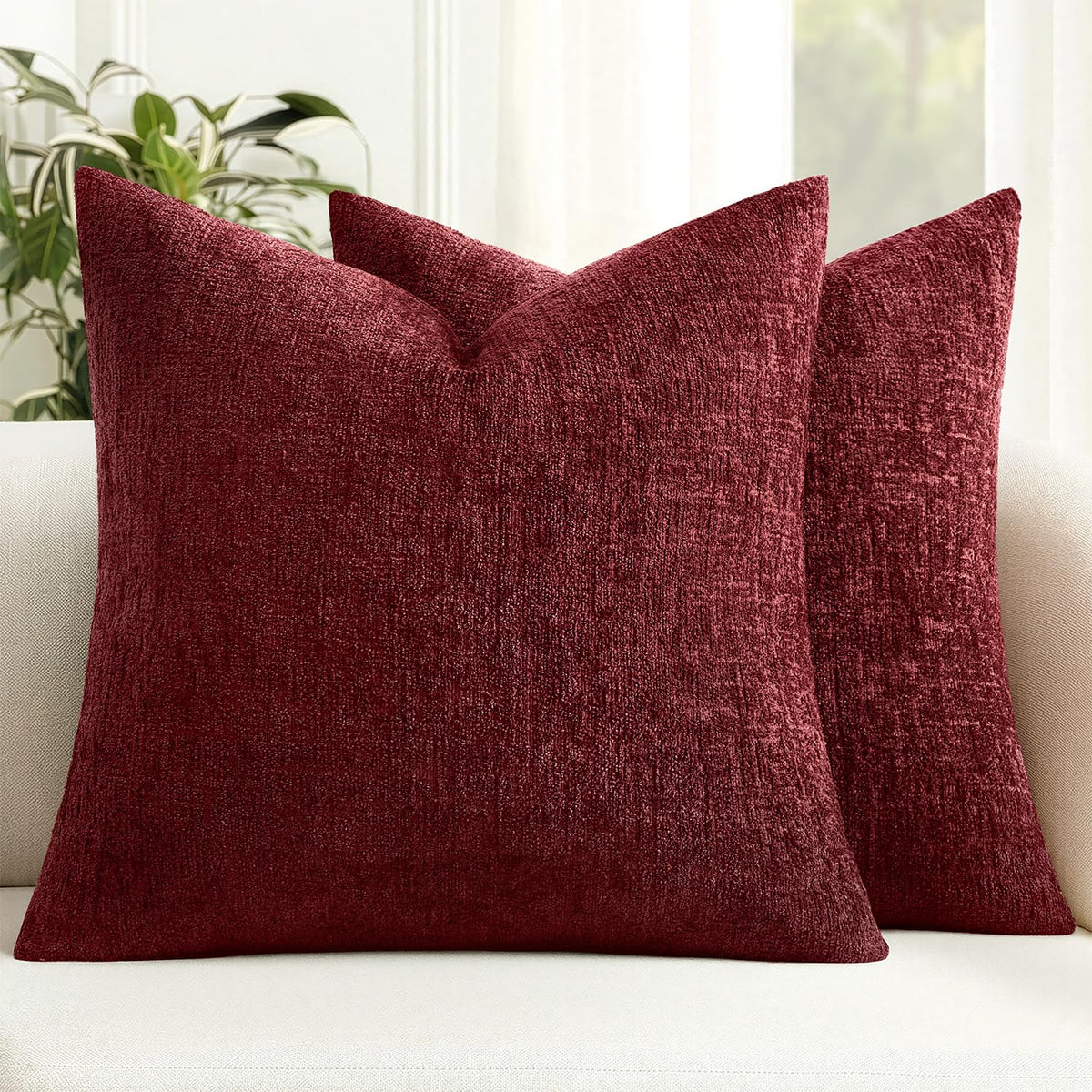MIULEE Couch Pillow Covers Textured Chenille Home Decor 18x18 Beige
