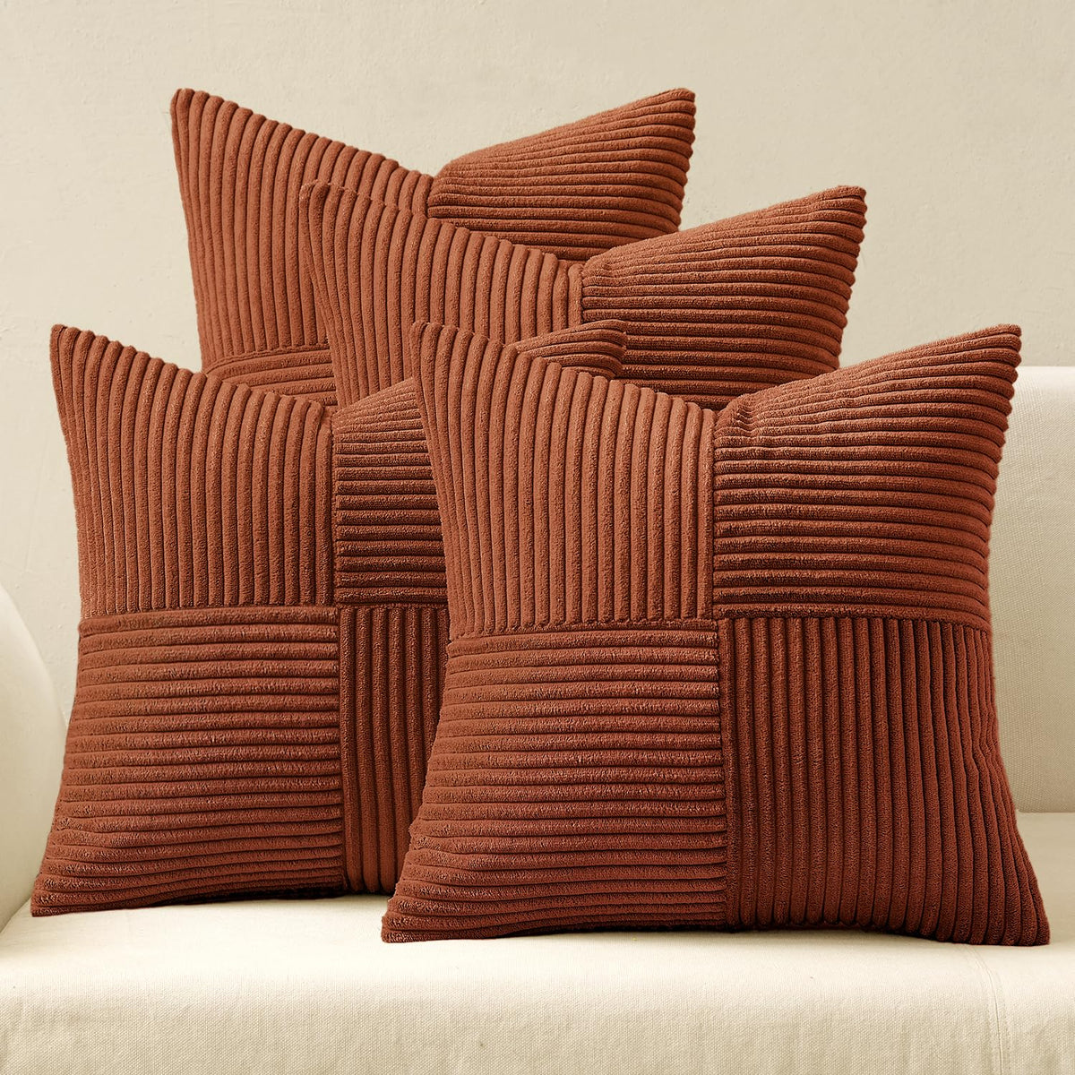 MIULEE Spring Green Decorative Throw Pillow Covers 18x18 Inch Set of 4 Boho Farmhouse Cushion Covers Mordern Nordic Pillow Cases Soft Corduroy Gradient Home Decor for Couch Sofa Living Room Bed