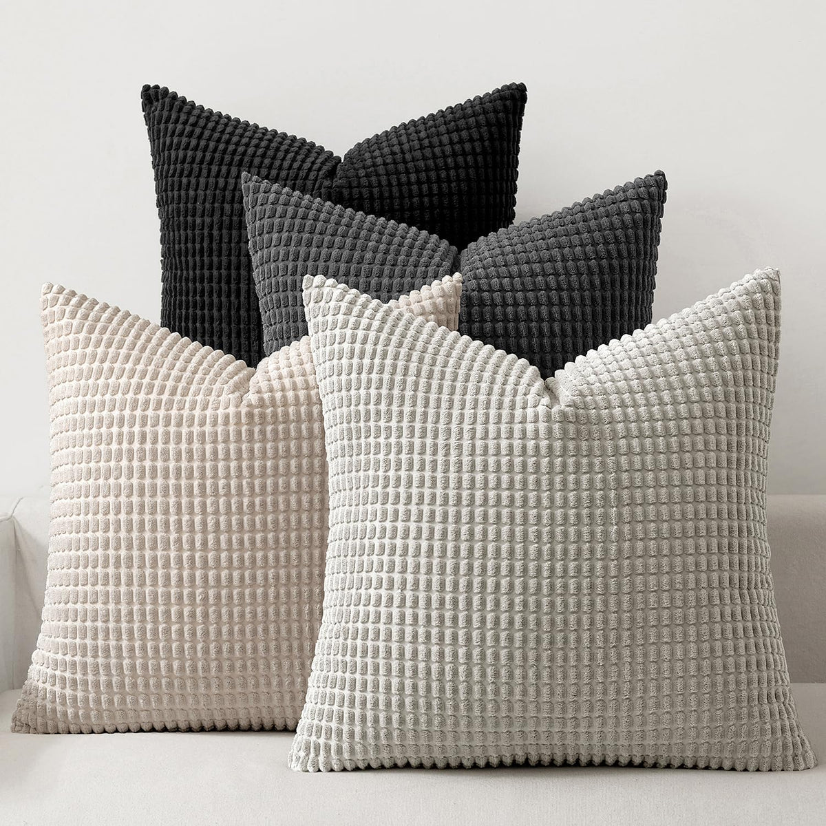 MIULEE Farmhouse Decorative Pillow Covers 18x18 Inch Set of 4 Brown Green