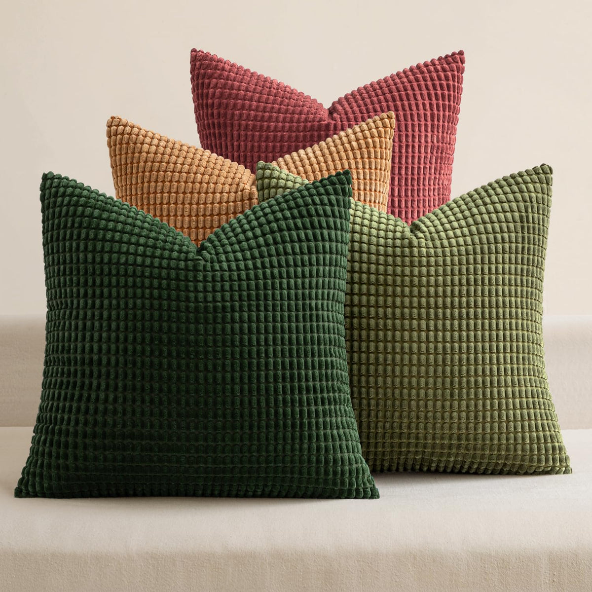 MIULEE Farmhouse Decorative Pillow Covers 18x18 Inch Set of 4 Brown Green
