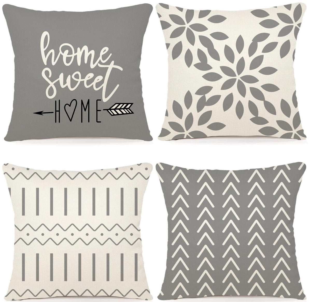 YCOLL Pillow Covers 18x18 Set of 4,Modern Sofa Throw Pillow Cover, Decorative Home Outdoor Linen Fabric Geometric Pillow Case for Couch Bed Car,Gray
