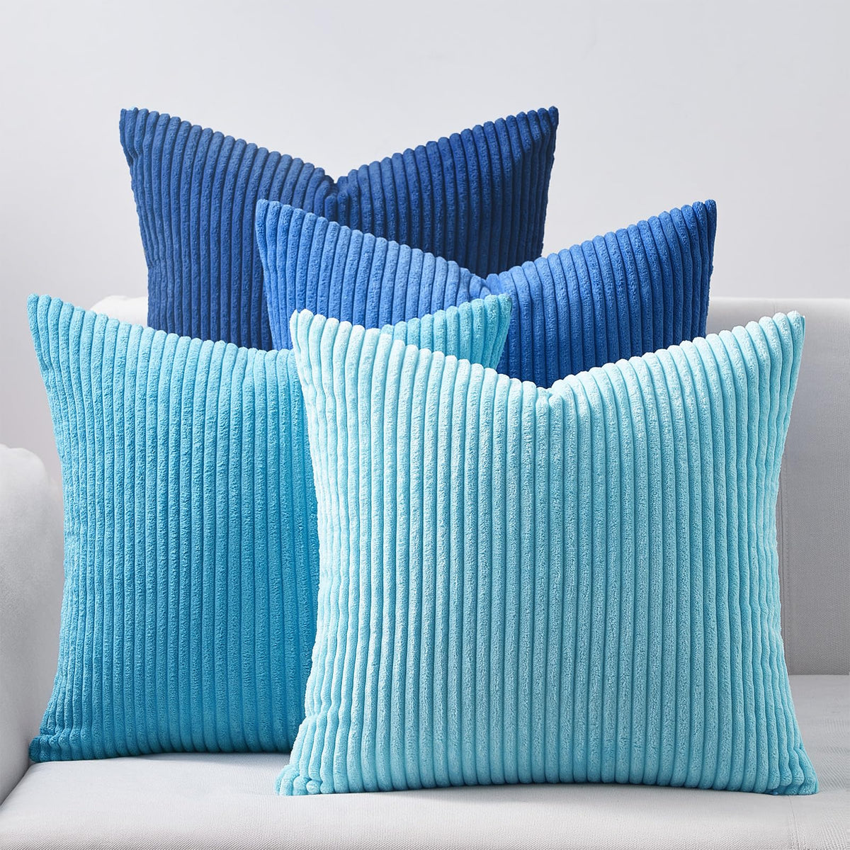 Topfinel Fall Burnt Orange Decorative Throw Pillows Covers 18x18 Inch Set of 4,Yellow Green Gradient Series Corduroy Striped Square Pillow Case,Western Modern Cushion Cover for Couch Sofa Bedroom