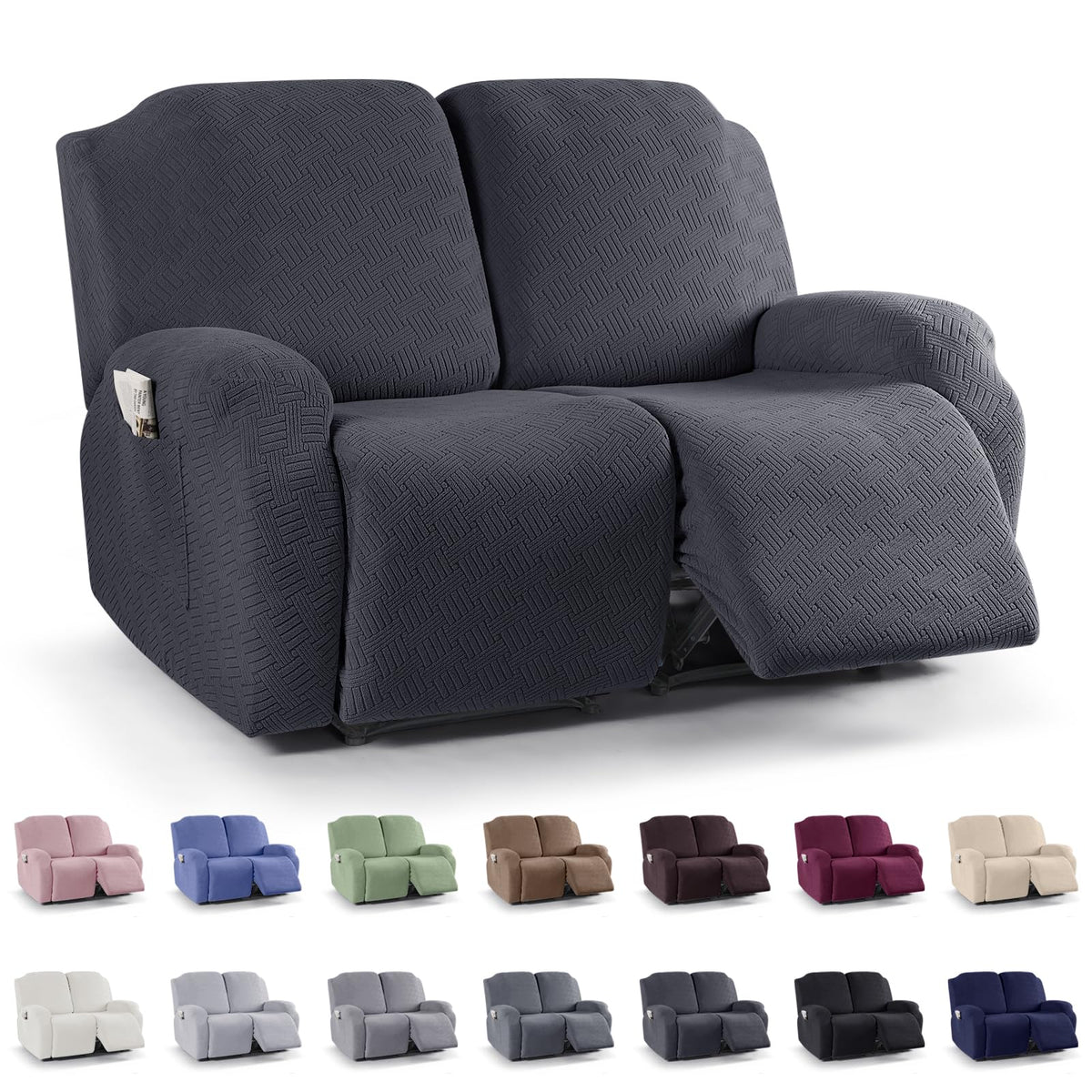 KinCam Recliner Sofa Covers, Stretch Reclining Cover, Dark Gray