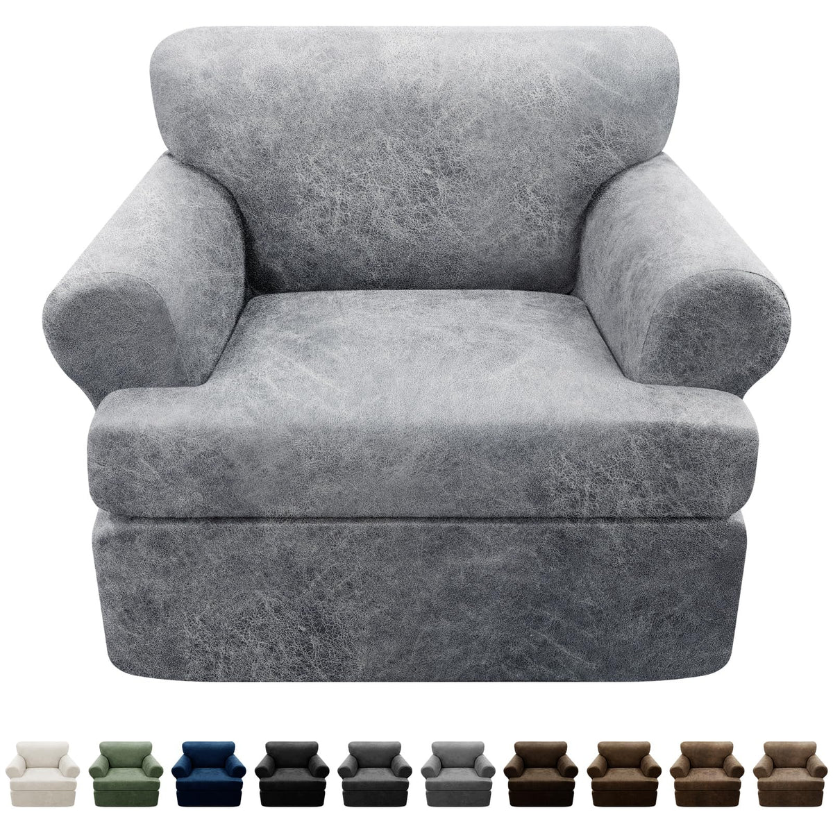 Couch Cover Leather Look 3 Seater Couch Sofa Cover 1-Piece Sofa Slipcover Stretch Furniture Protector with Elastic Bottom & Pockets(Sofa, Coffee)