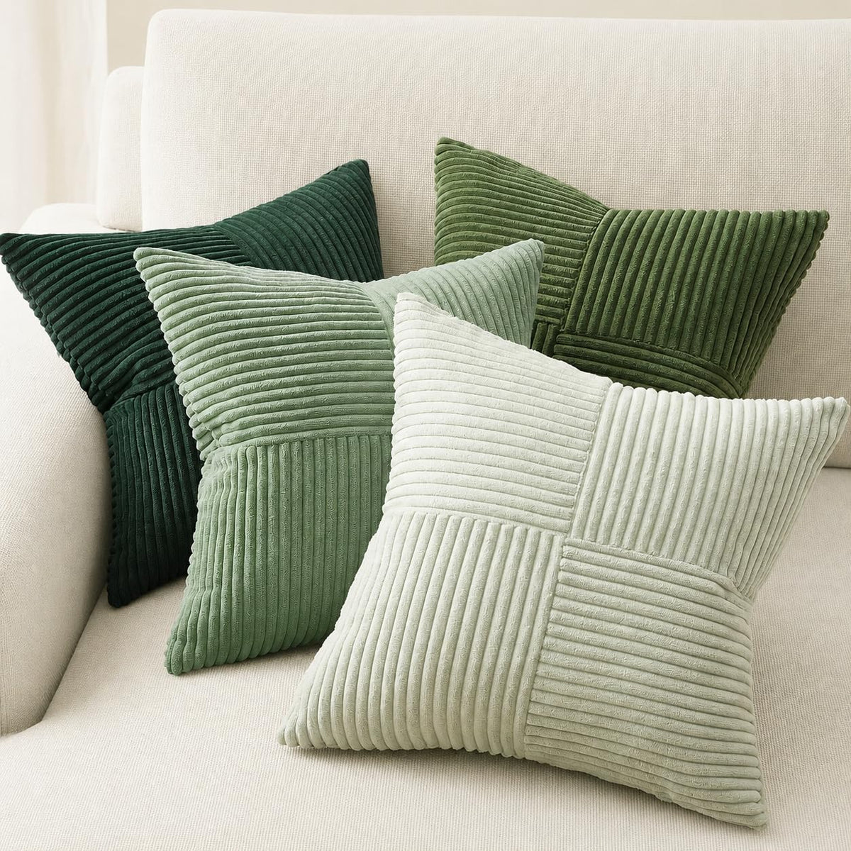 Topfinel Decorative Neutral Gray Throw Pillow Covers for Couch,Boho Cozy Soft Cushion Covers Set of 4 with Corduroy,Accent Pillowcases for Sofa,Bed,Living Room Home Decor 18×18 Inch (Cream,Grey)
