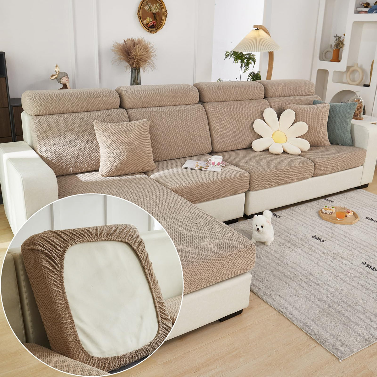 Yoovat Couch Cushion Covers for Sofa Couch Covers Wear-Resistant Universal Sofa Cover Washable Stretch for Sectional Slipcovers (Texture-Light Gray,Large Single Seat Cover)