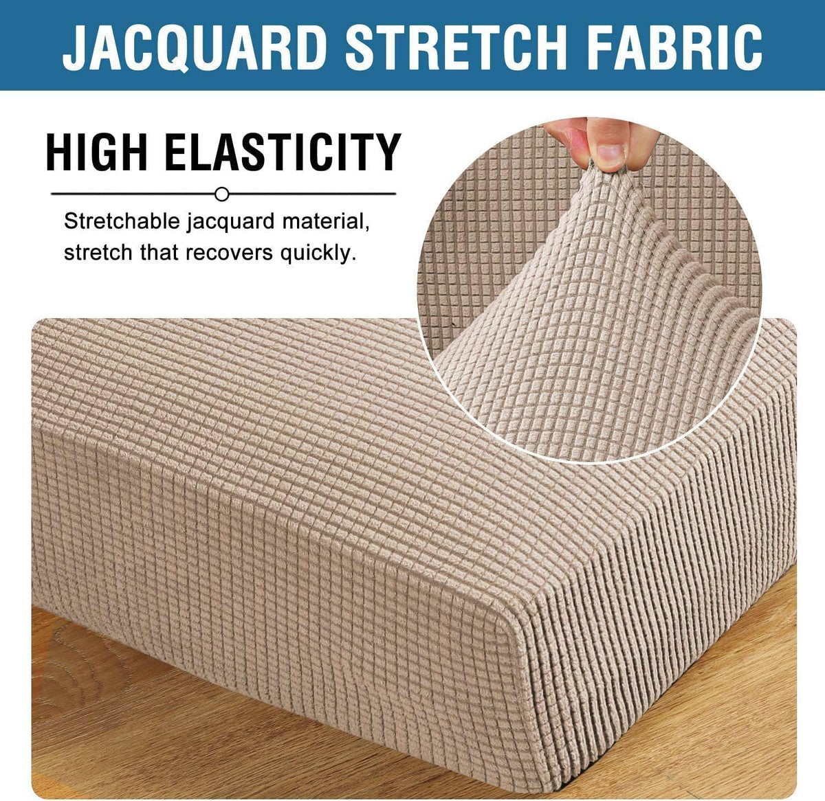 H.VERSAILTEX Super Stretch Individual Seat Cushion/Couch Slipcover Sets Thick Jacquard Textured Twill Fabric (3 Piece Sofa Covers, Sand)
