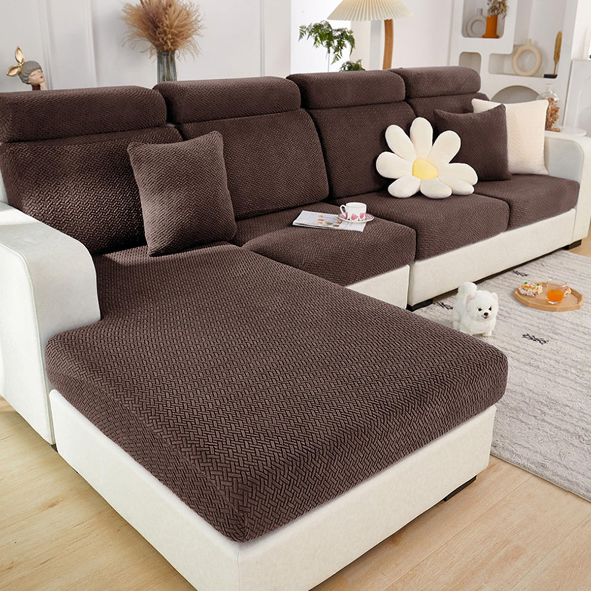 Yoovat Couch Cushion Covers for Sofa Couch Covers Wear-Resistant Universal Sofa Cover Washable Stretch for Sectional Slipcovers (Texture-Light Gray,Large Single Seat Cover)