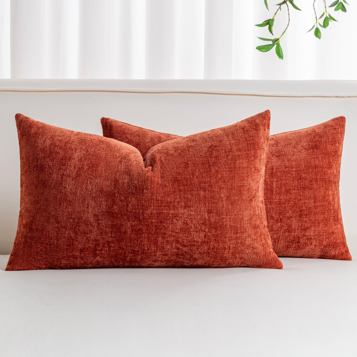 Pack of 2 Chenille Decorative Throw Pillow Covers 18x18 Inch Navy Blue
