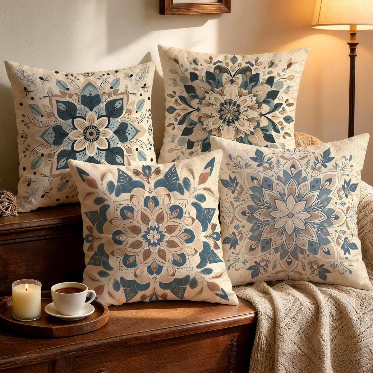 OBSEDE Rustic Neutral Boho Floral Throw Pillow Covers 18x18 Inch Set of 4
