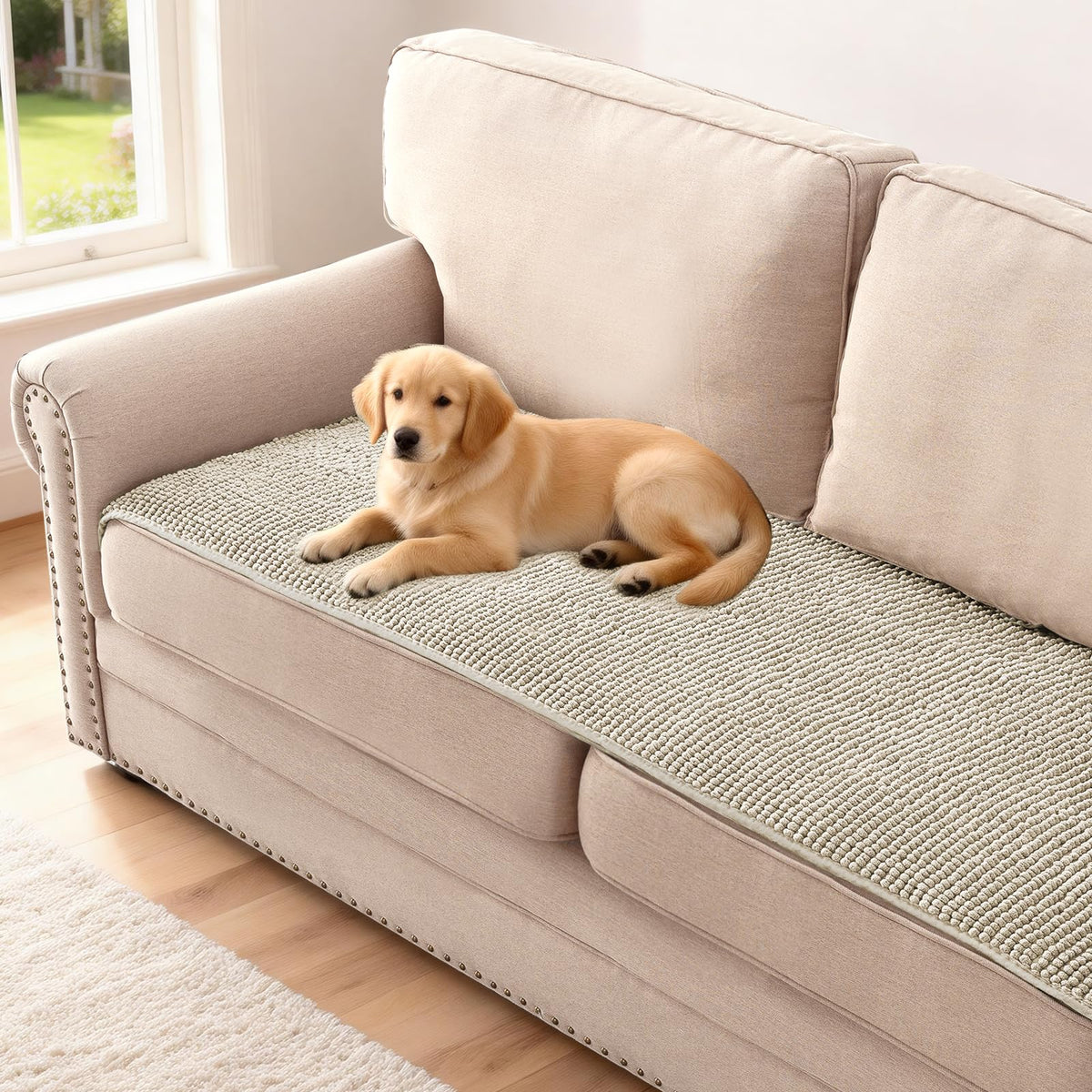 H.VERSAILTEX Plush Chenille Pet Couch Covers for Sofa Thick Soft Sofa Cover for 3 Cushion Couch Anti Slip Couch Cover Furniture Protector for Dog, Pet, Cat (35" x 74", Grey)