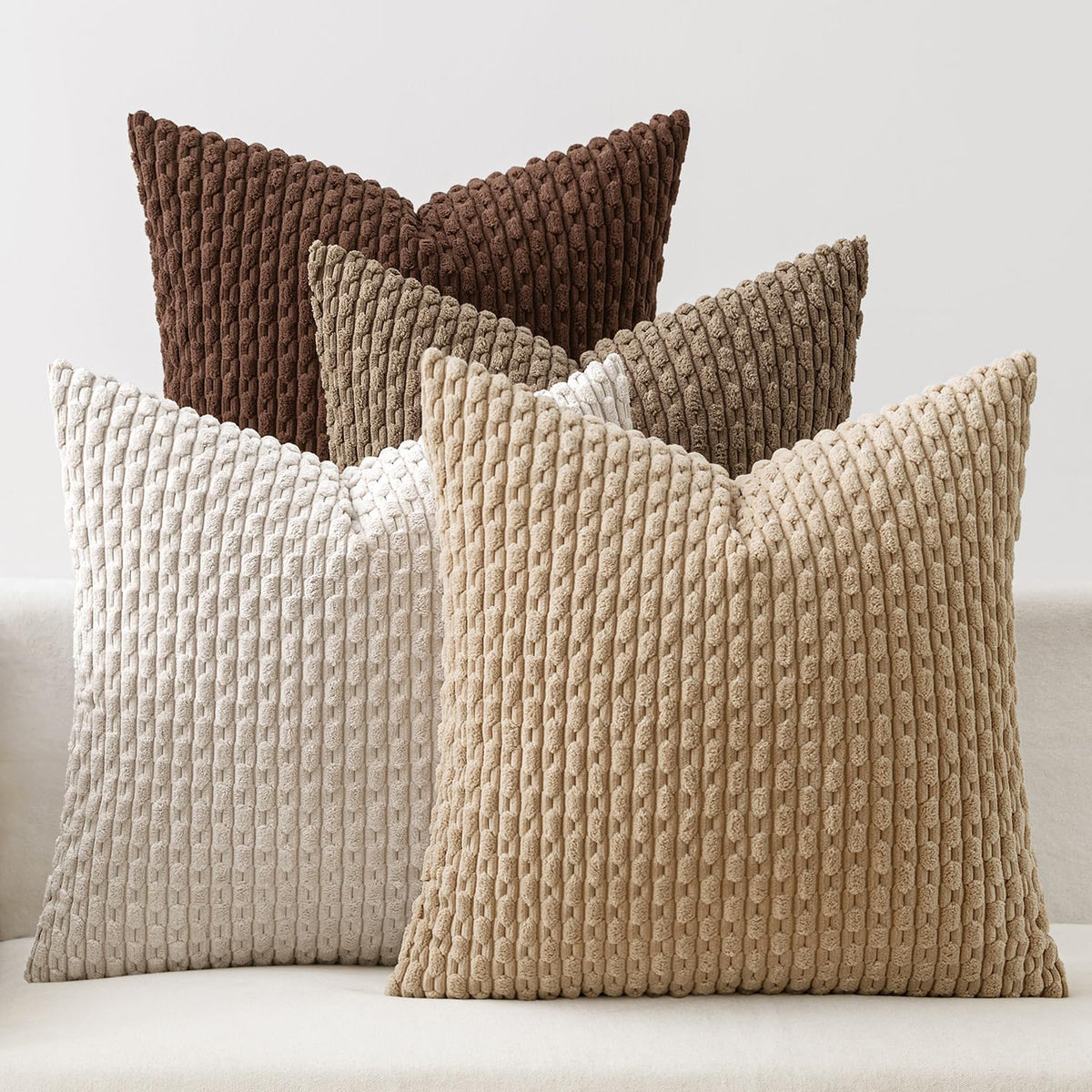 MIULEE Neutral Harmony Decorative Throw Pillow Covers for Couch Bed Living Room 18x18 Inch Set of 4 Modern Cushion Covers Soft Corduroy Pillowcases Western Home Decor Gradient Series
