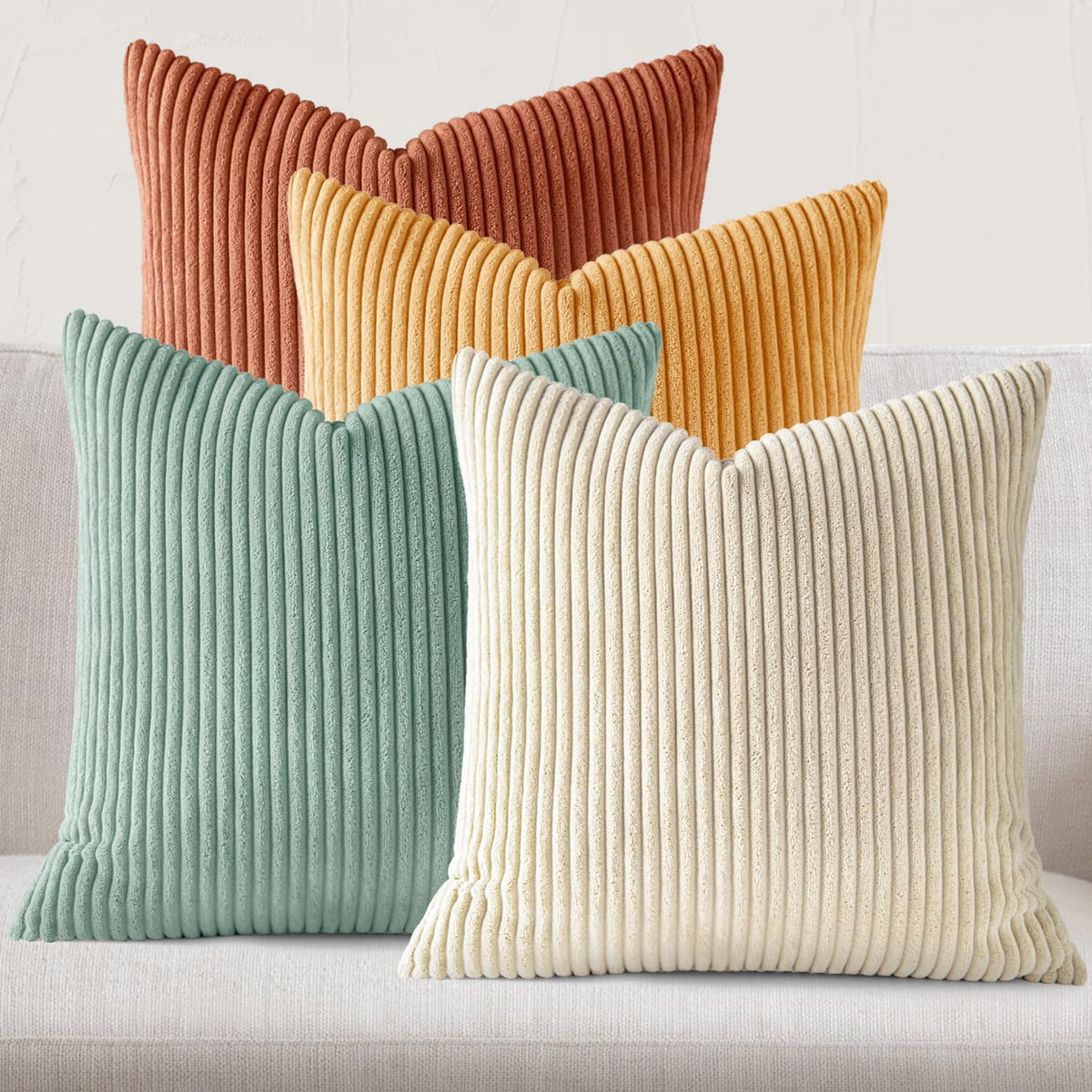 JEYDER Soft Corduroy Throw Pillow Covers 18x18 Fall Green Boho Accent Decor