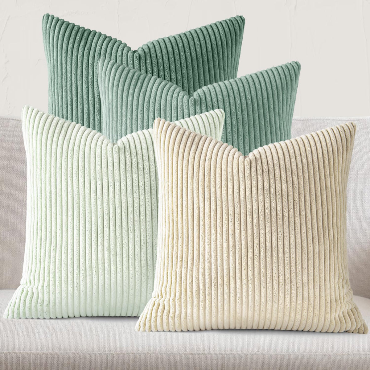 JEYDER Soft Corduroy Throw Pillow Covers 18x18 Fall Green Boho Accent Decor
