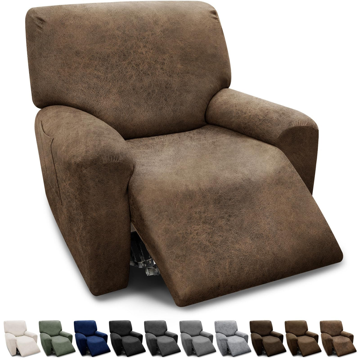 Couch Cover Leather Look 3 Seater Couch Sofa Cover 1-Piece Sofa Slipcover Stretch Furniture Protector with Elastic Bottom & Pockets(Sofa, Coffee)