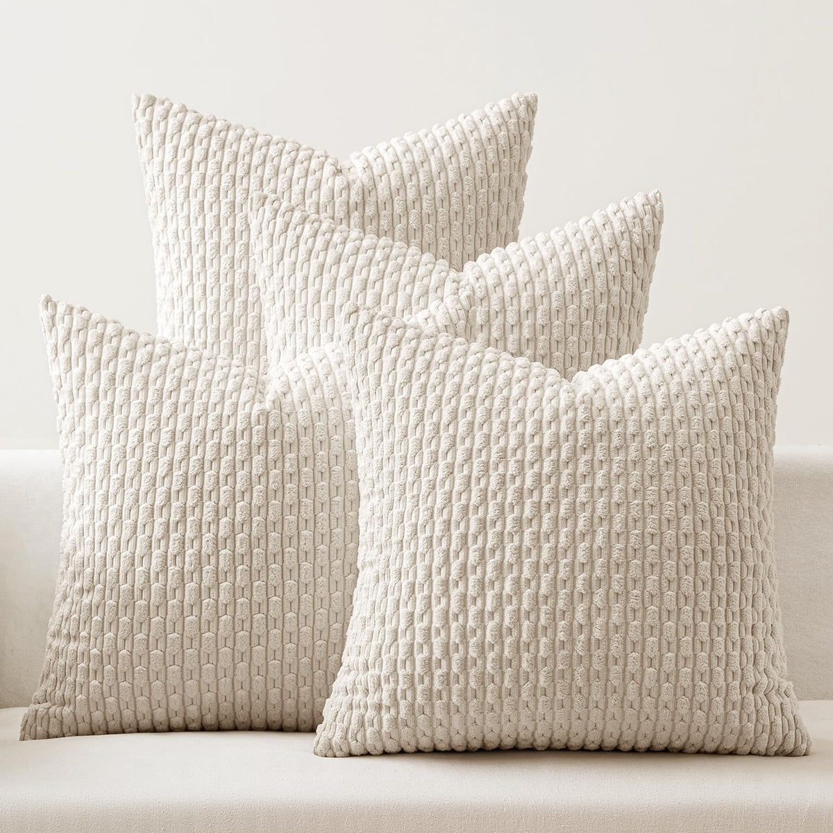MIULEE Neutral Harmony Decorative Throw Pillow Covers for Couch Bed Living Room 18x18 Inch Set of 4 Modern Cushion Covers Soft Corduroy Pillowcases Western Home Decor Gradient Series