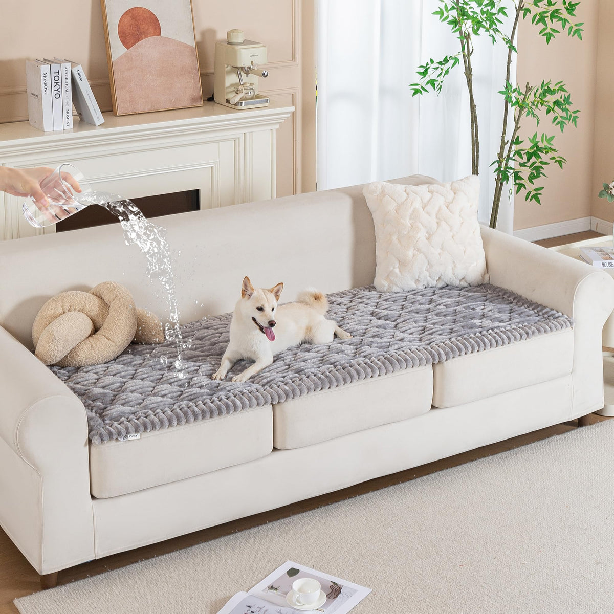 PuTian 100% Waterproof Fuzzy Couch Cover for Dogs White 27.6"x59"