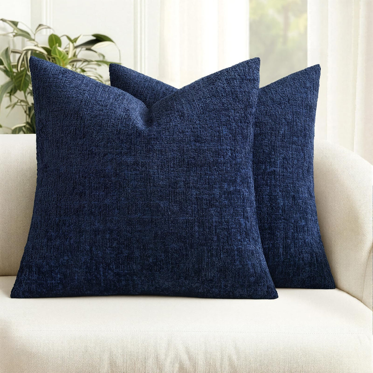 MIULEE Couch Pillow Covers Textured Chenille Home Decor 18x18 Beige