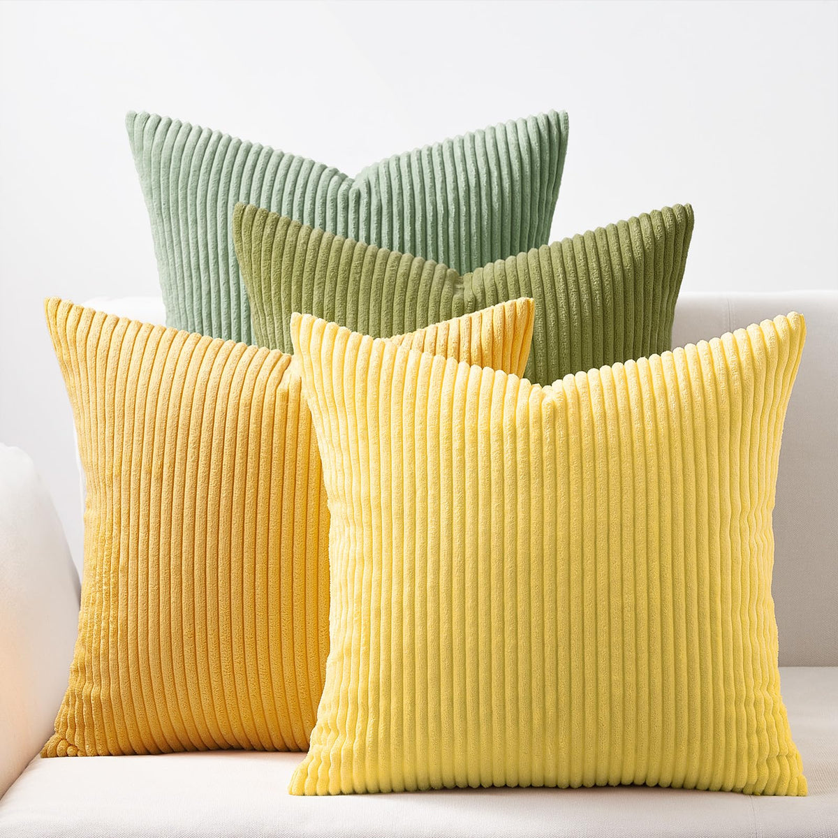 Topfinel Fall Burnt Orange Decorative Throw Pillows Covers 18x18 Inch Set of 4,Yellow Green Gradient Series Corduroy Striped Square Pillow Case,Western Modern Cushion Cover for Couch Sofa Bedroom