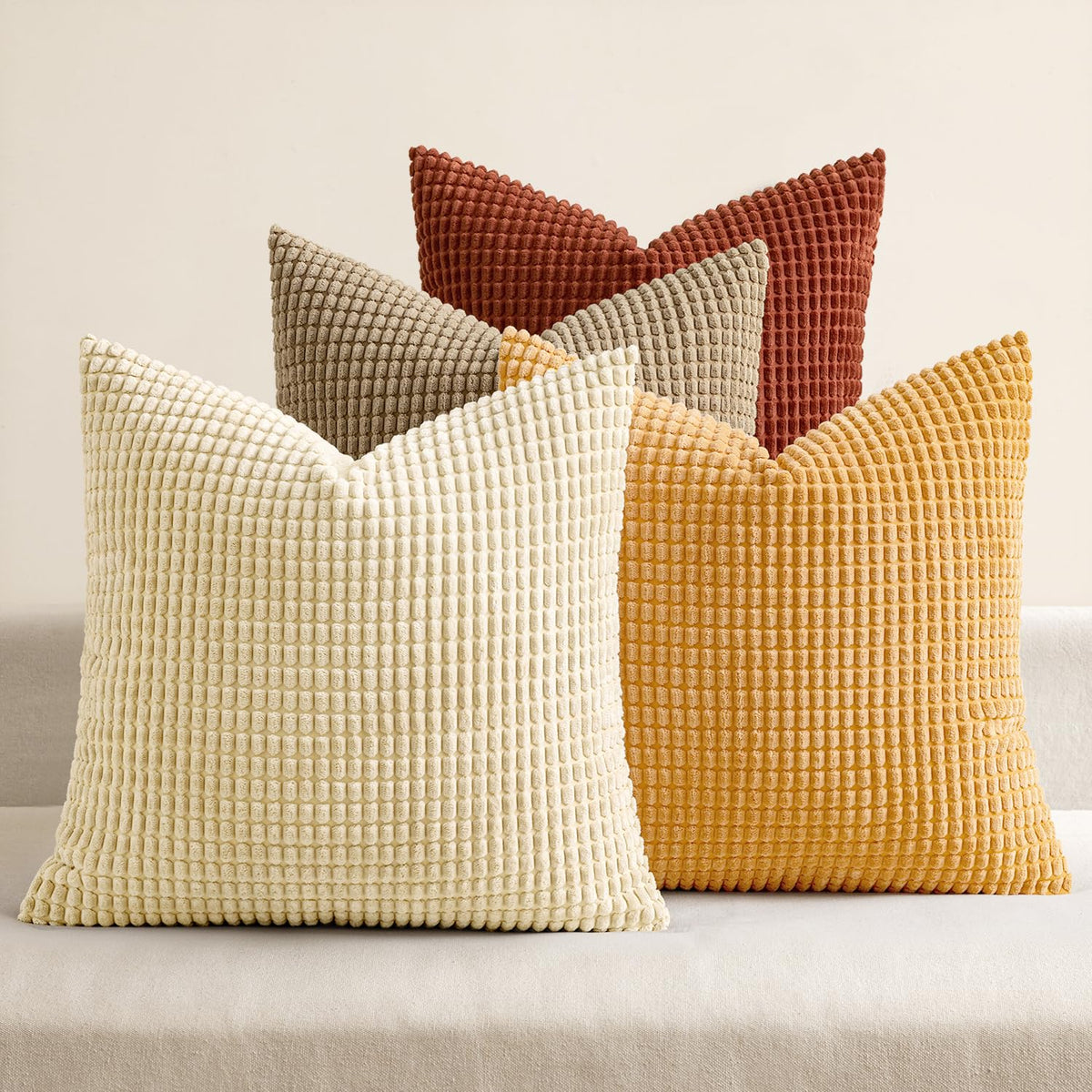 MIULEE Farmhouse Decorative Pillow Covers 18x18 Inch Set of 4 Brown Green