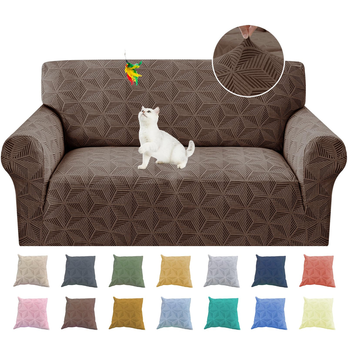 YEMYHOM 1 Piece Stretch Couch Covers for 3 Cushion Couch, Jacquard Sofa Cover with Non-Slip Elastic Bottom, Thickened Slipcover Furniture Protector for Dogs Pets (Large, Navy)