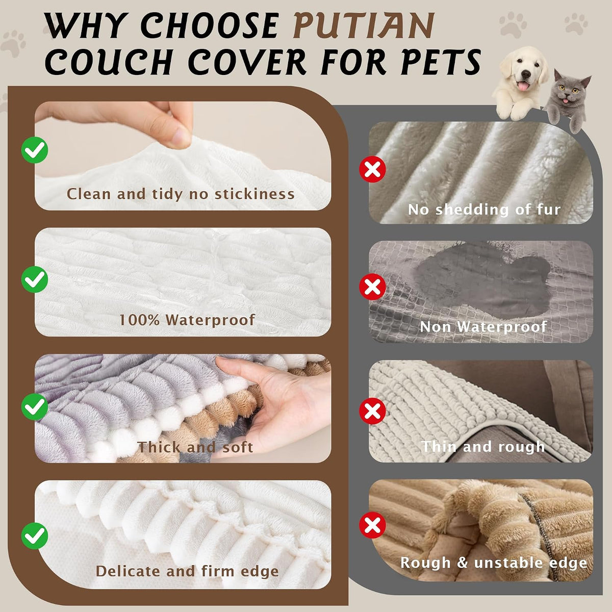 PuTian 100% Waterproof Fuzzy Couch Cover for Dogs White 27.6"x59"