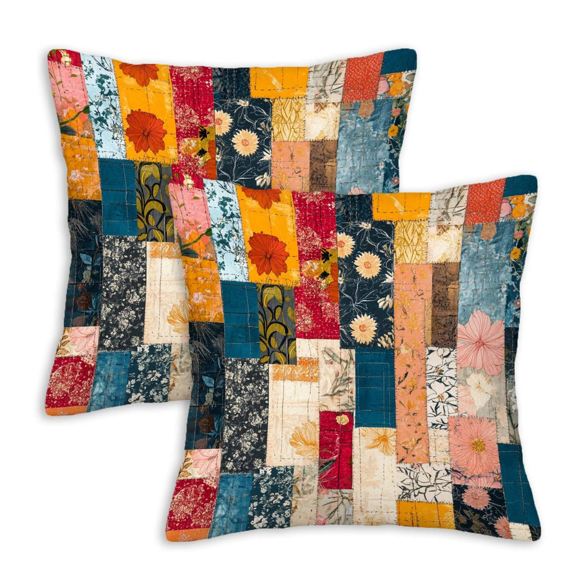 Throw Pillow Covers 18x18 Set of 2, Simple Patchwork Cushion Covers, Decorative Square Pillowcases for Couch, Bedroom, Living Room