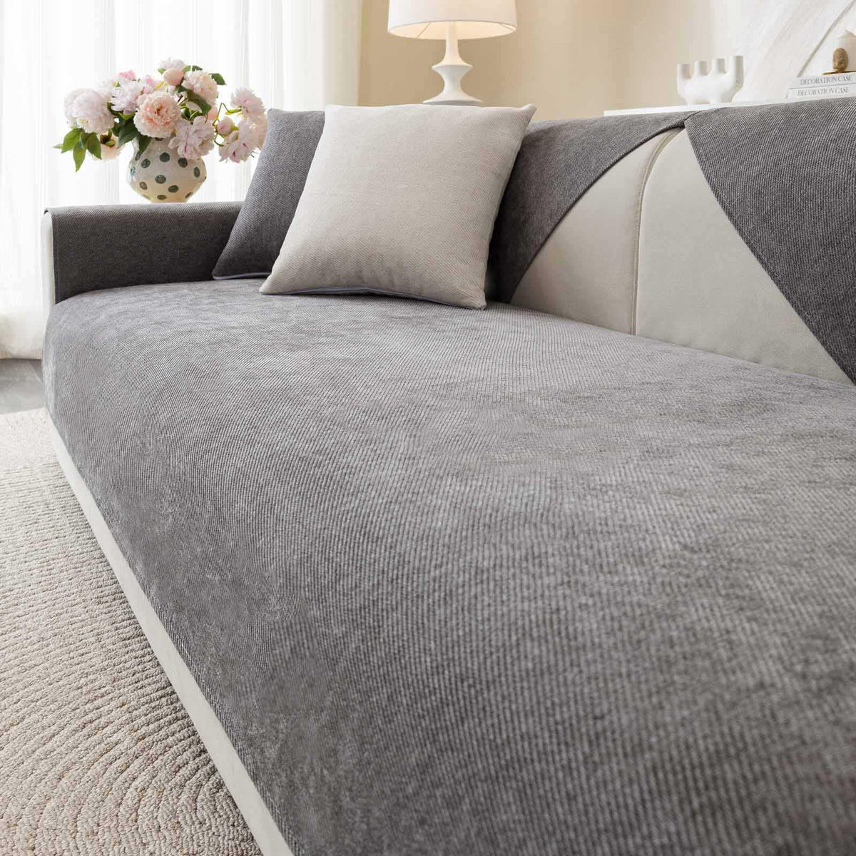 Soft Plush Couch Cover Washable, Non Slip Pluffy Sectional Sofa Covers for 3 Cushion Couch Sofa L Sharped Sofa Slipcover, Furniture Protector for Pets (1 PCS 36"x94" White)