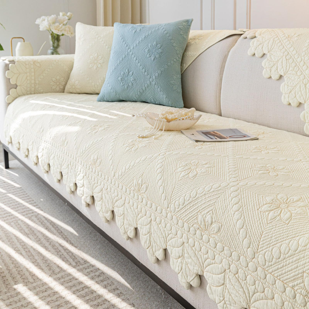 Quilted Couch Covers for Sofa Farmhouse Sofa Covers(Khaki,28"x28")