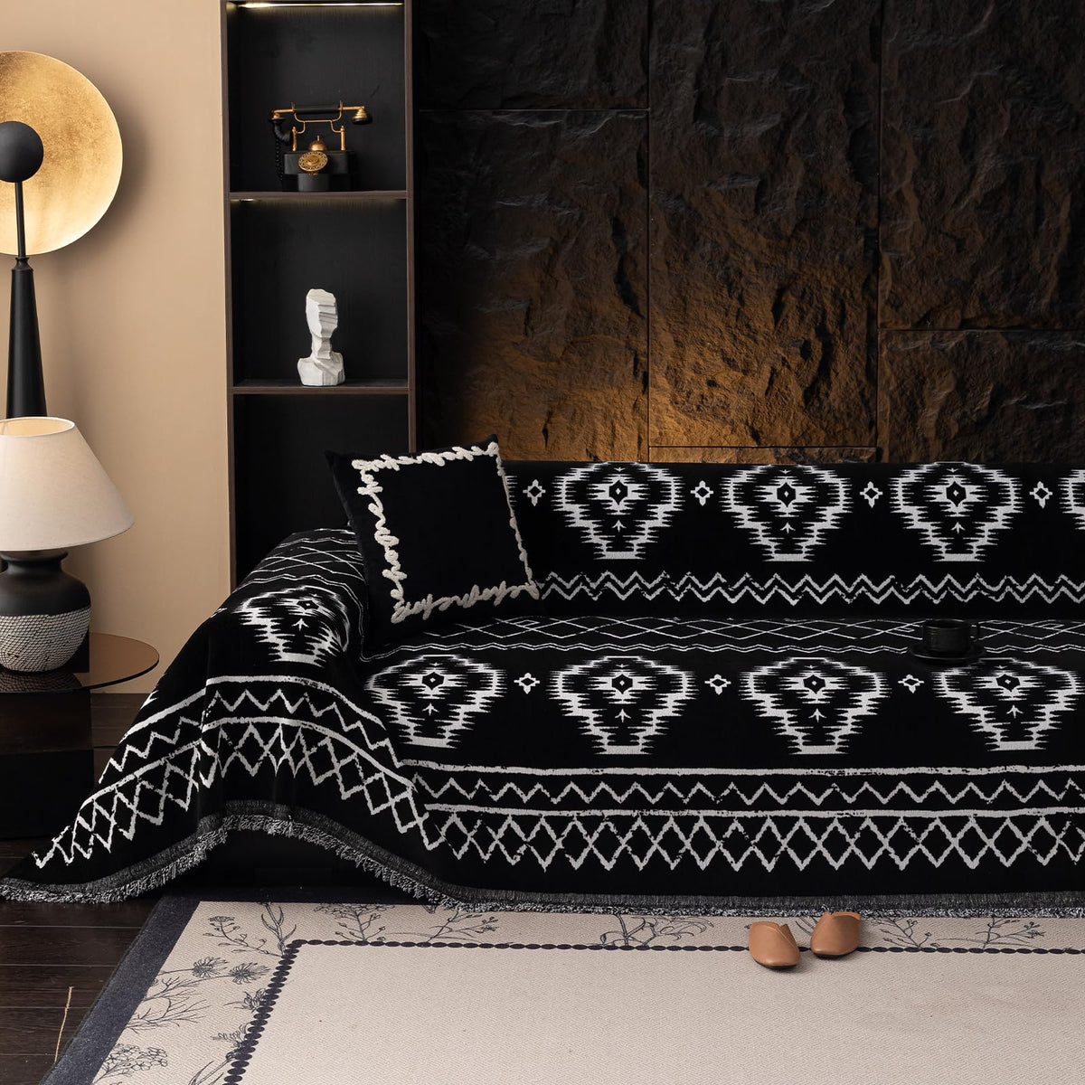 VClife Bohemian Sofa Covers Chenille Couch Cover for Sectional Couch, Soft Non Slip Couch Covers for 2 Cushion Sofa Breathable Sofa Furniture Protector Slip Cover for Couch, Pumpkin, 71"X118"