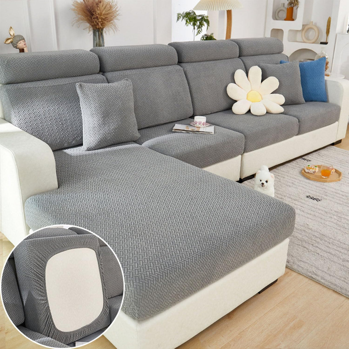 Sofa Covers Couch Covers for Sofa Pet Friendly Couch Cushion Covers Universal Sofa Covers Washable Stretch Slipcovers for Sectional Sofa (Texture Light Gray,Large Single Seat Cover)