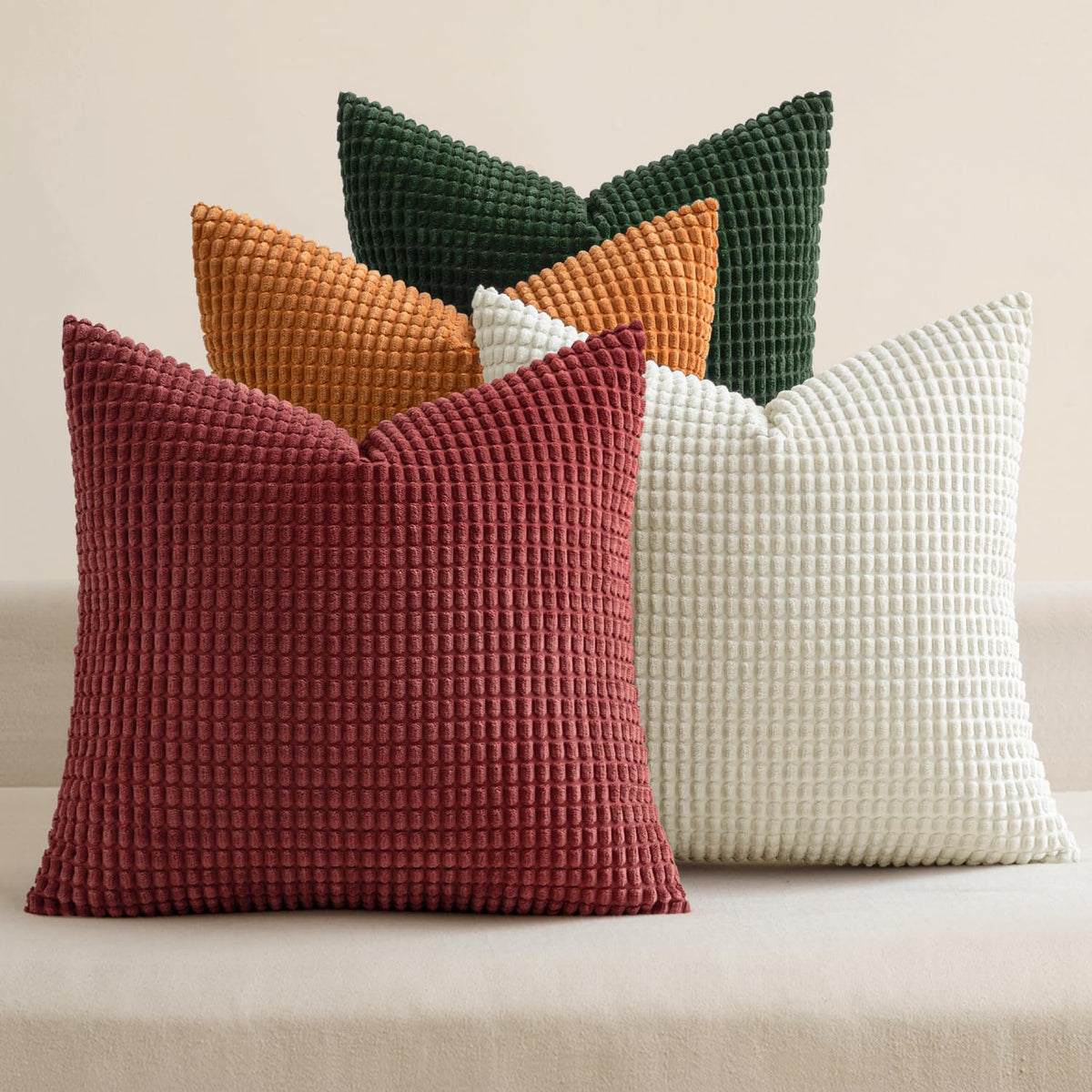 MIULEE Farmhouse Decorative Pillow Covers 18x18 Inch Set of 4 Brown Green