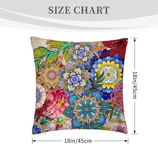 Boho Floral Throw Pillows Covers 18x18 in Colorful Flower Set of 4