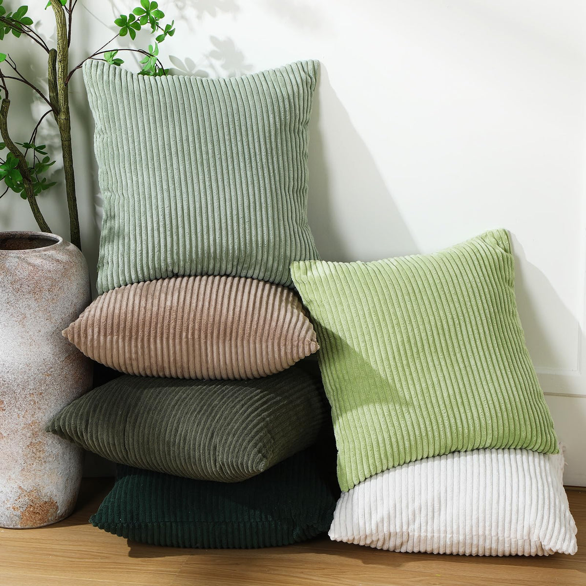 Colingmill 6 Pcs Fall Corduroy Pillow Covers Throw Cushion Cover,Neutral