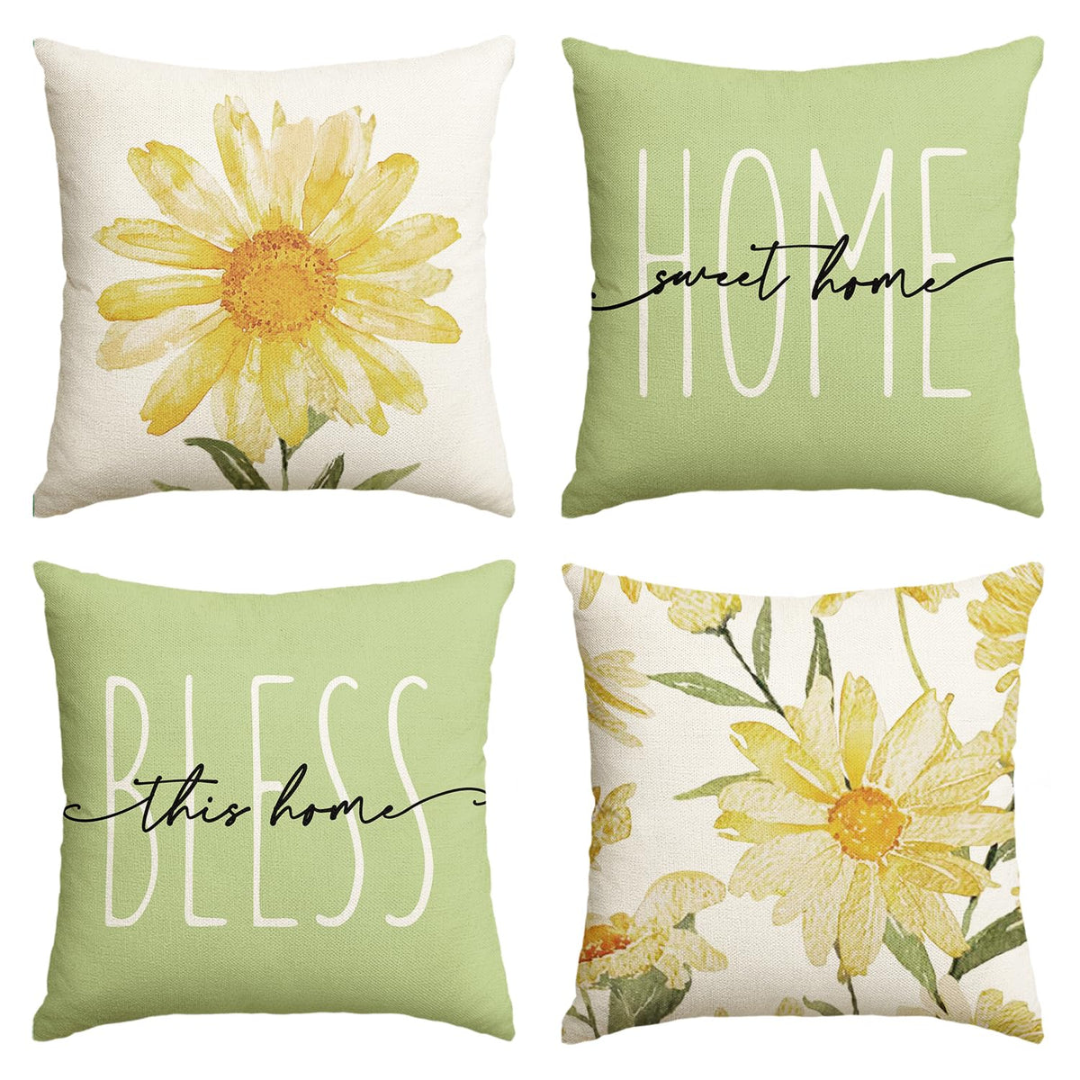 AVOIN colorlife Home Sweet Home Spring Summer Flowers Throw Pillow Covers, 18 x 18 Inch Grey Cushion Case for Sofa Couch Set of 4