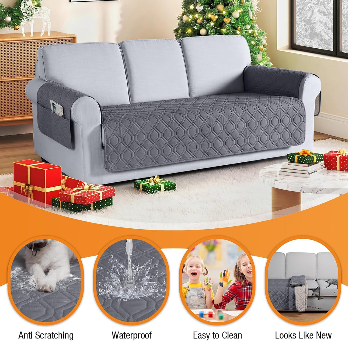 VANSOFY Waterproof Couch Cover for Pets, Dark Gray, 67.3"