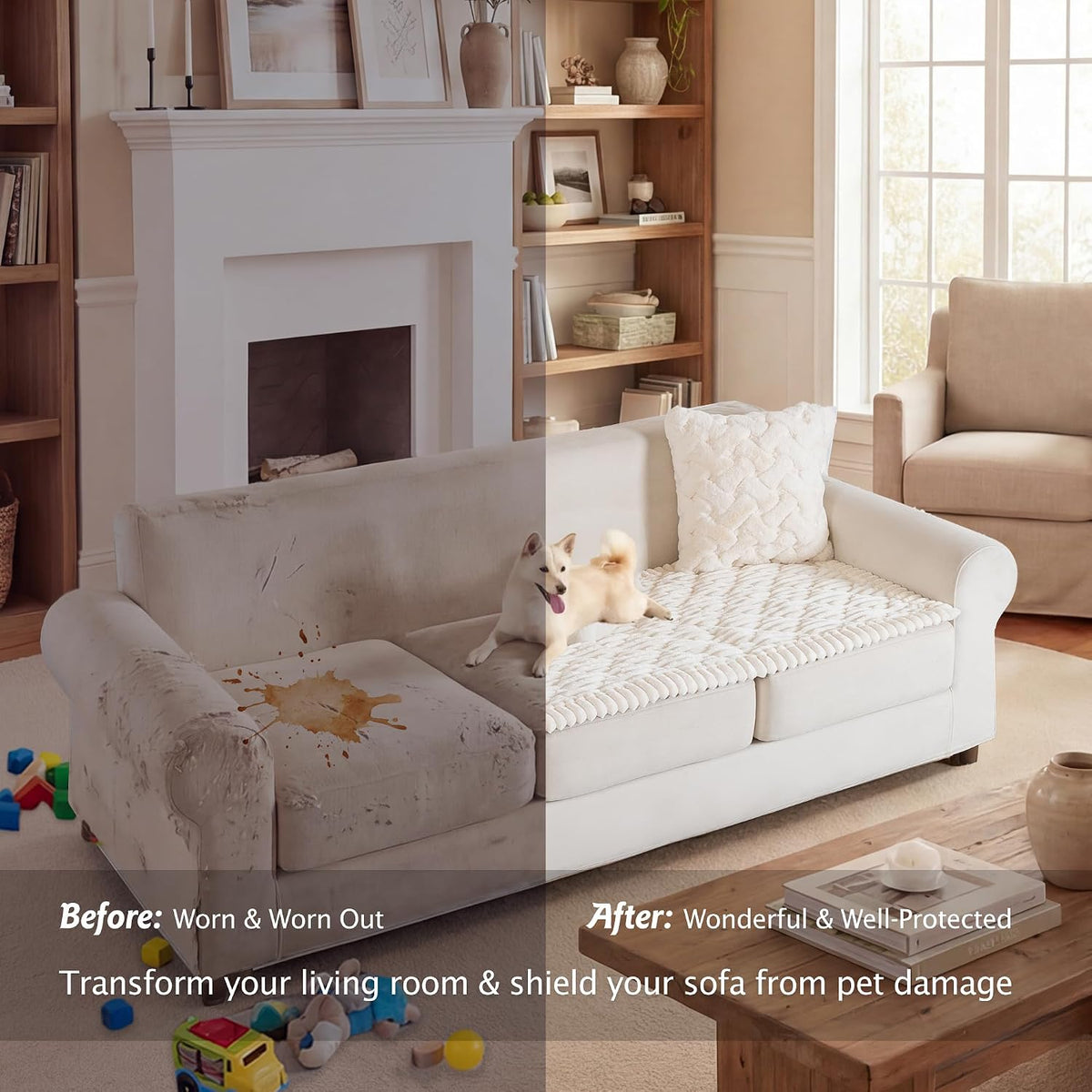 PuTian 100% Waterproof Fuzzy Couch Cover for Dogs White 27.6"x59"