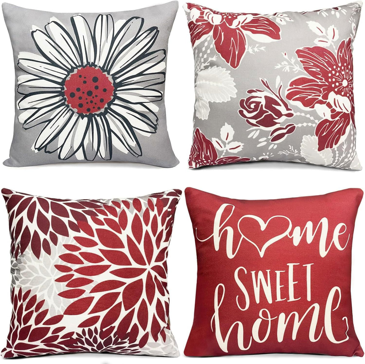 Decorative Boho Farmhouse Throw Pillow Covers 18x18 inch Set of 4