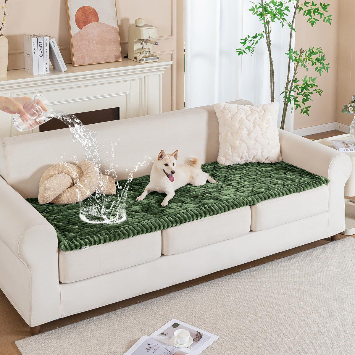 PuTian 100% Waterproof Fuzzy Couch Cover for Dogs White 27.6"x59"
