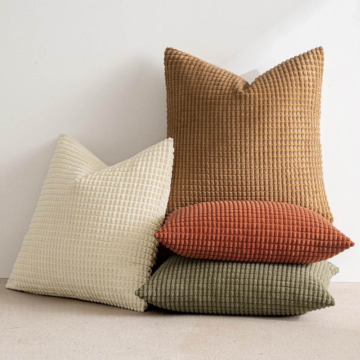 MIULEE Farmhouse Decorative Pillow Covers 18x18 Inch Set of 4 Brown Green