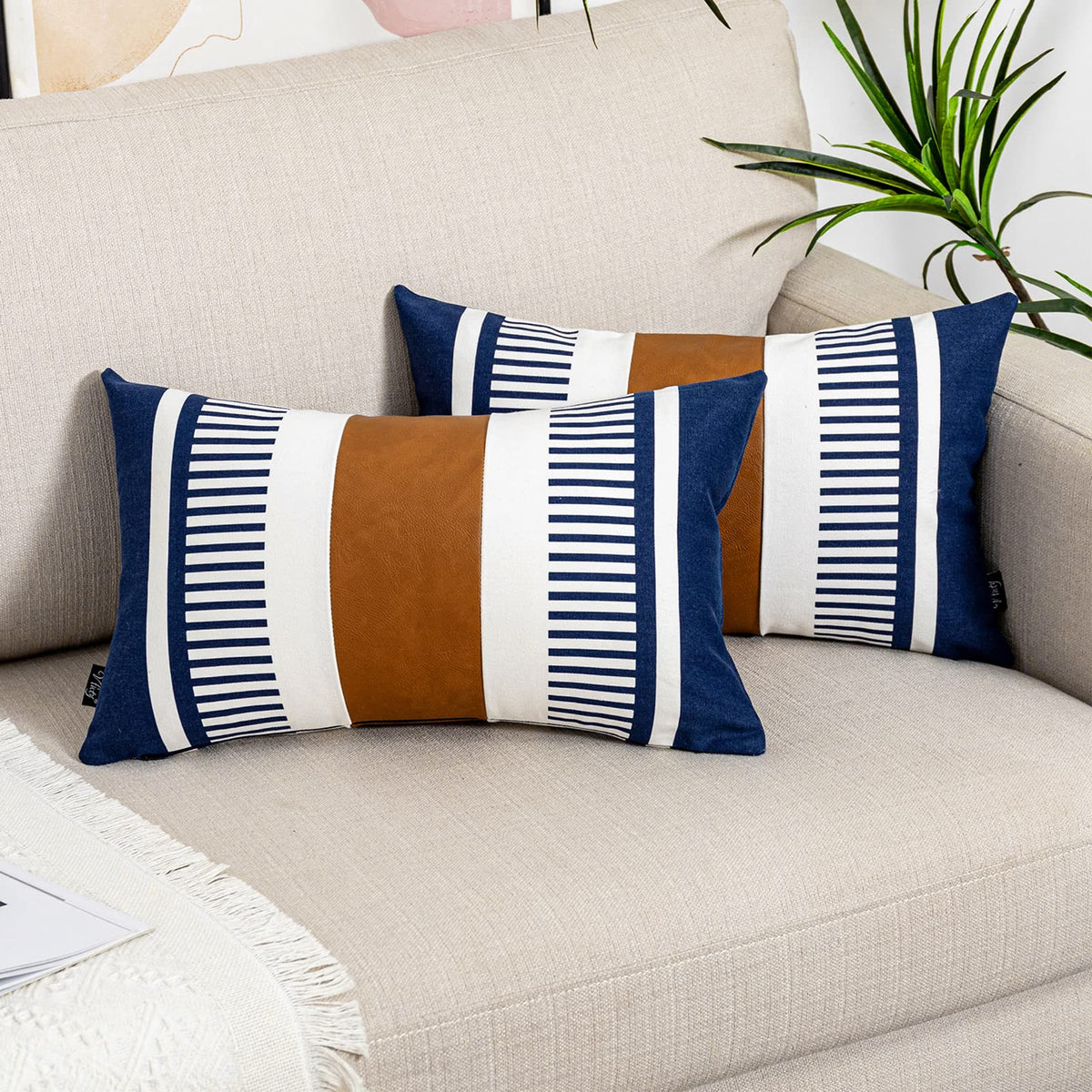 Decorative Striped Throw Pillow Cover 18x18 Black White & Brown