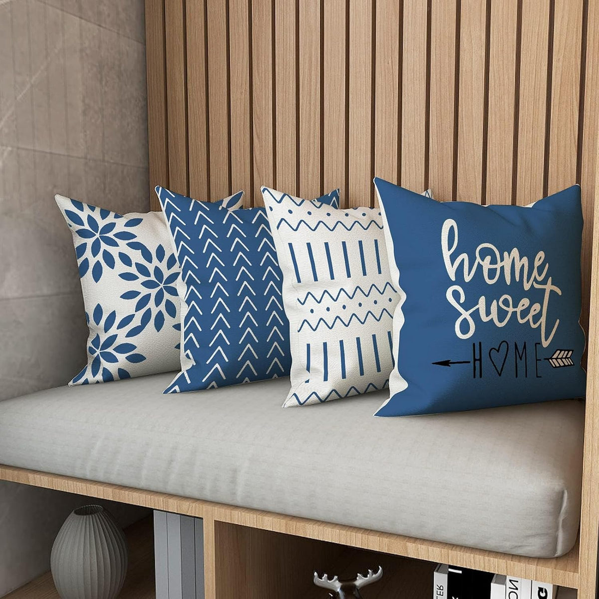 YCOLL Pillow Covers 18x18 Set of 4, Modern Sofa Throw Pillow Cover, Decorative Outdoor Linen Fabric Pillow Case for Couch Bed Car,Light Blue