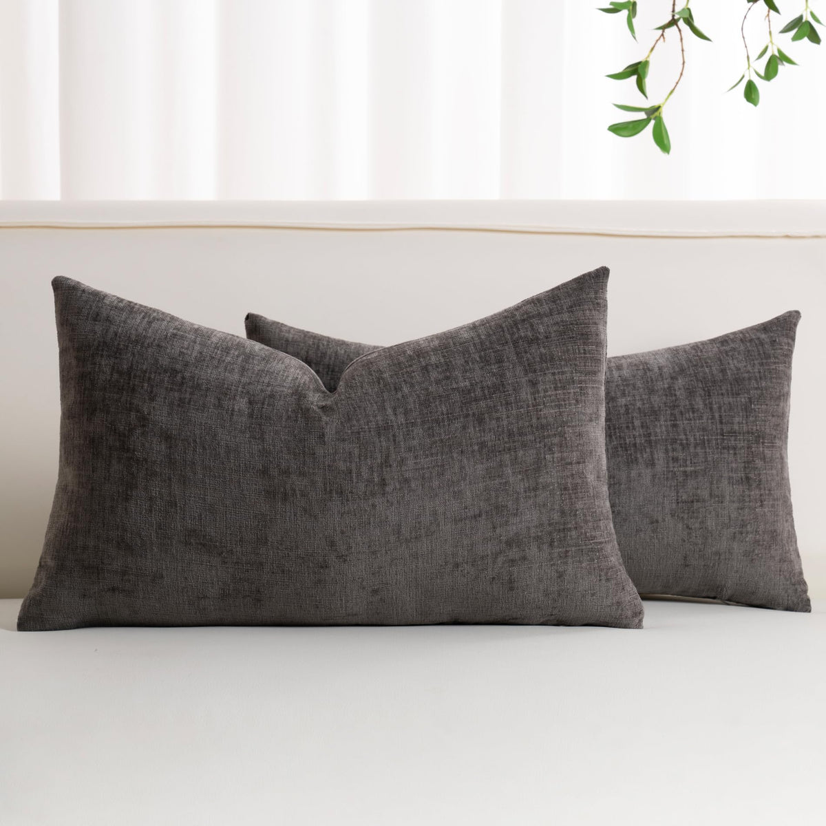 Pack of 2 Chenille Decorative Throw Pillow Covers 18x18 Inch Navy Blue