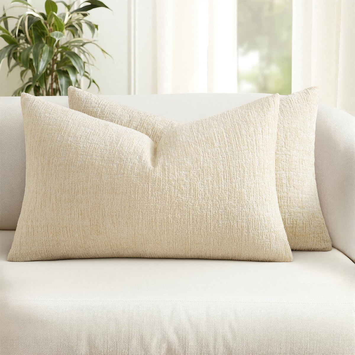 MIULEE Couch Pillow Covers Textured Chenille Home Decor 18x18 Beige