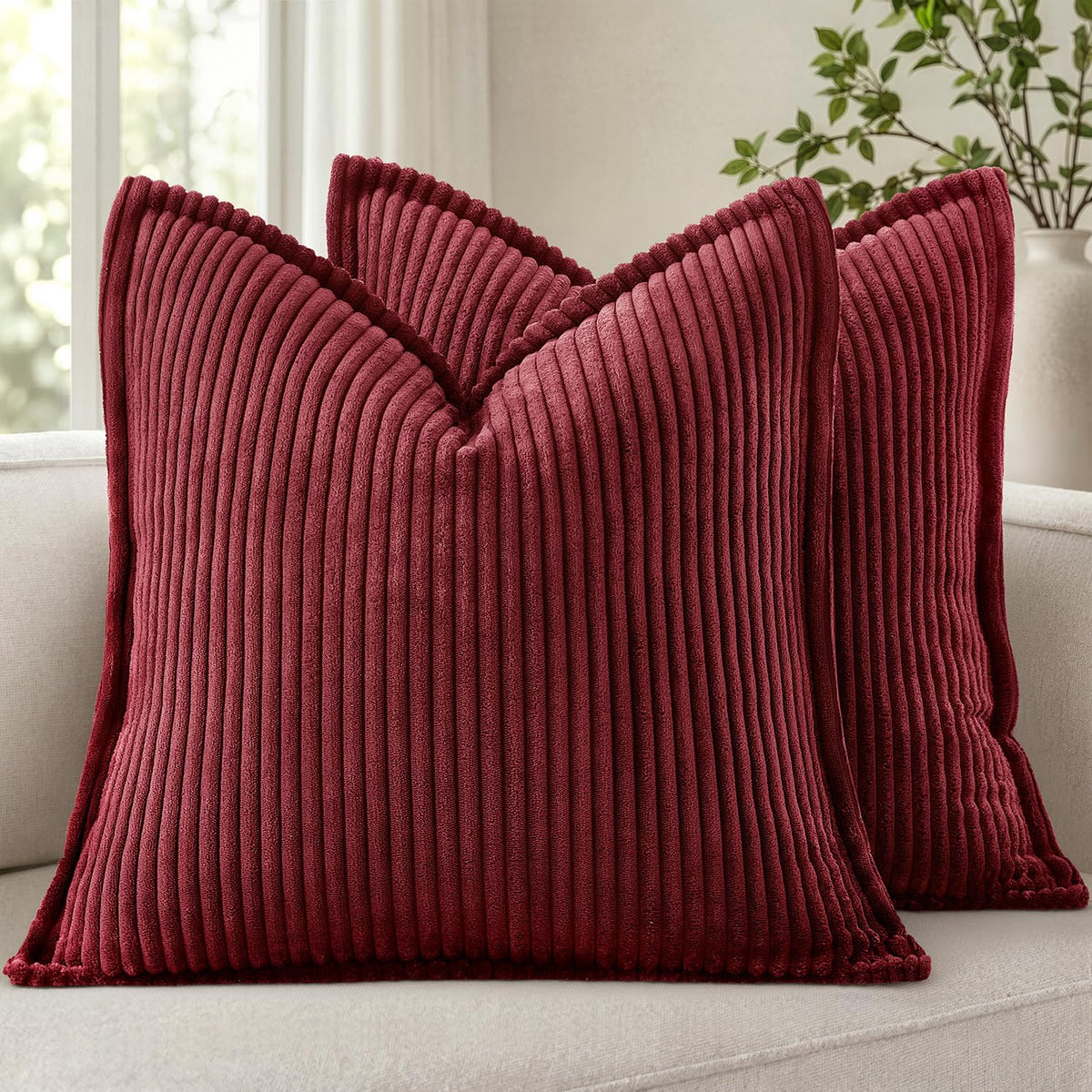 MIULEE Couch Pillow Covers 18x18 Cream White Textured Corduroy