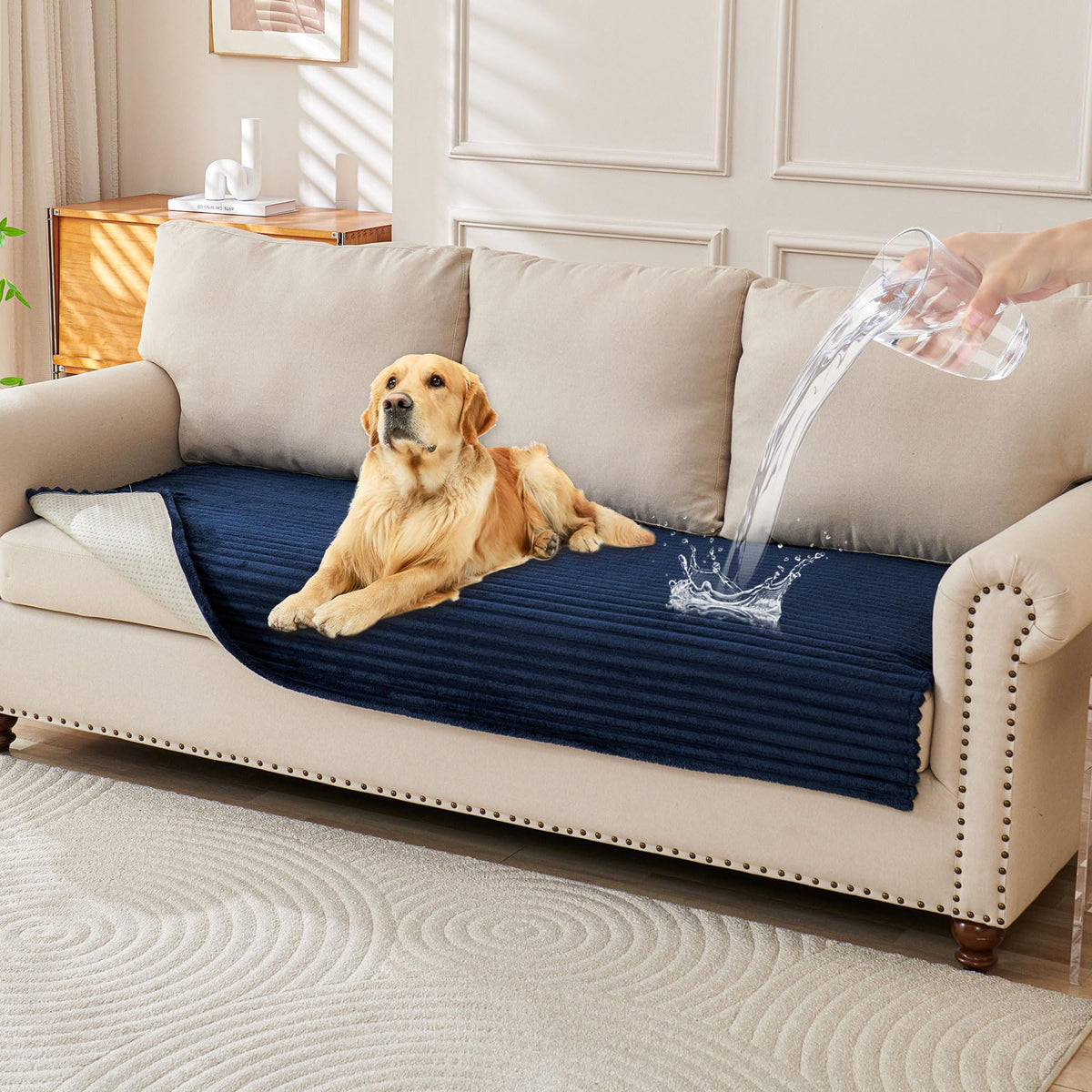 HAOMAIJIA Waterproof Couch Cover for Dogs Washable,Faux Fur Pet Couch Covers for Sofa,Soft Dog Bed Cover Non-Slip Couch Covers for 3 Cushion Couch Sofa Pet Friendly (Off White, 35" x 82")