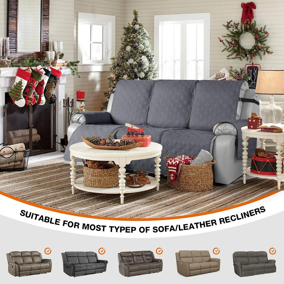 VANSOFY Waterproof Recliner Couch Covers Washable, Dark Gray,3 Seater