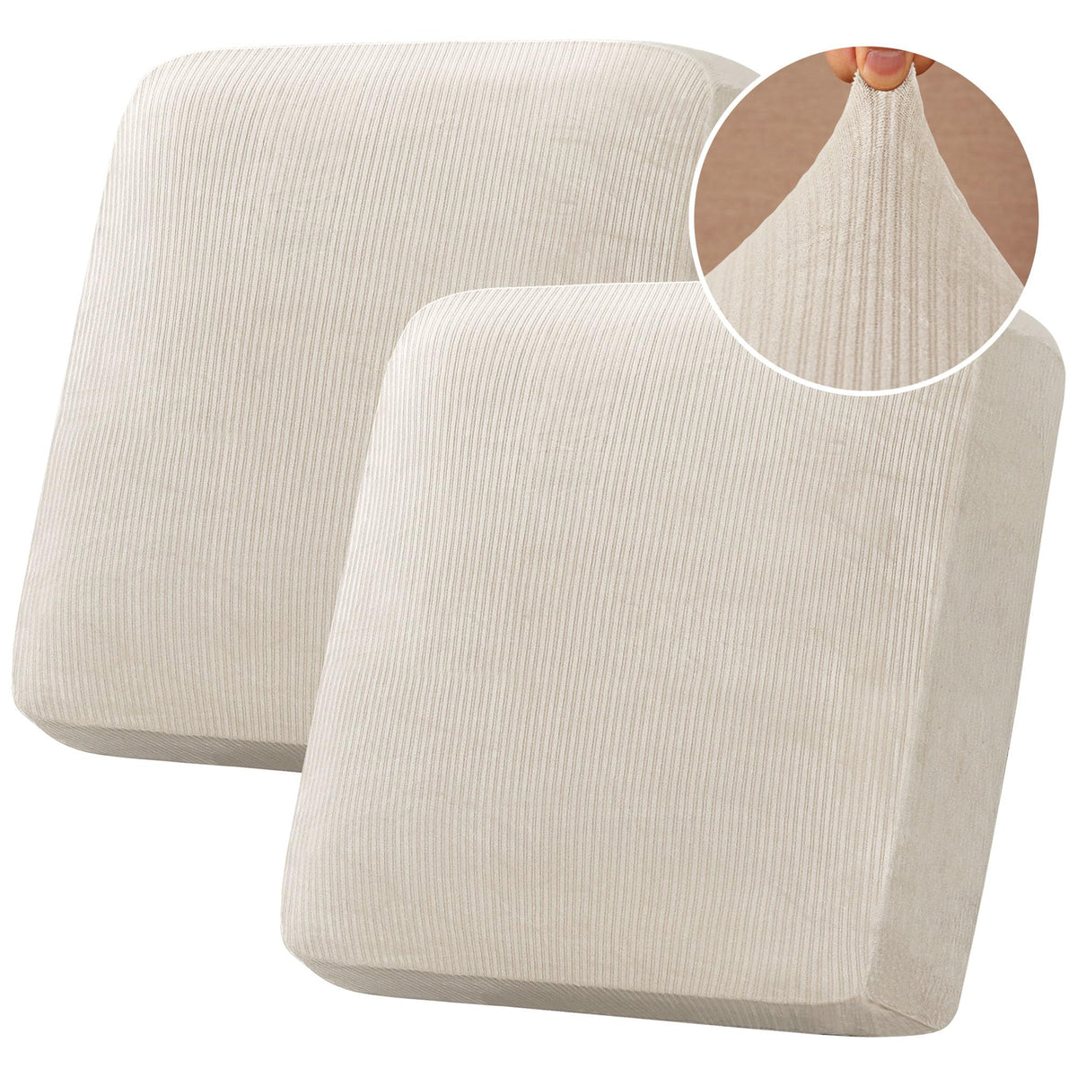 H.VERSAILTEX Velvet Stretch Couch Cushion Cover Plush Cushion Slipcover for Chair Loveseat Sofa Cushion Furniture Protector Seat Cushion Sofa Cover (3 Piece Sofa Cushion Covers, Ivory)