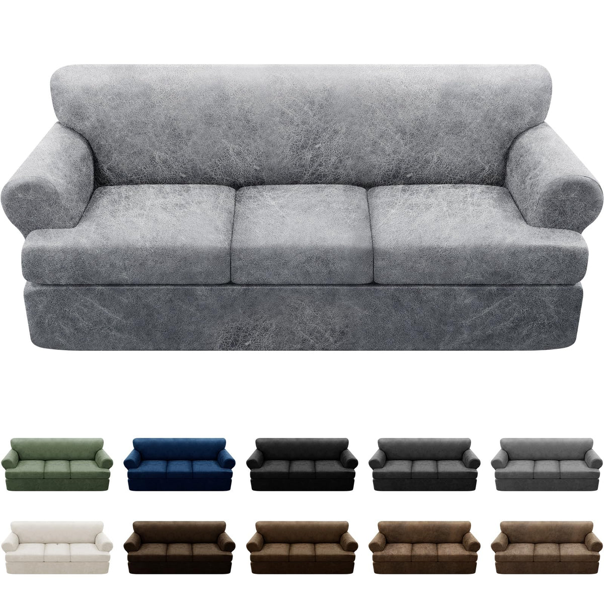 Couch Cover Leather Look 3 Seater Couch Sofa Cover 1-Piece Sofa Slipcover Stretch Furniture Protector with Elastic Bottom & Pockets(Sofa, Coffee)