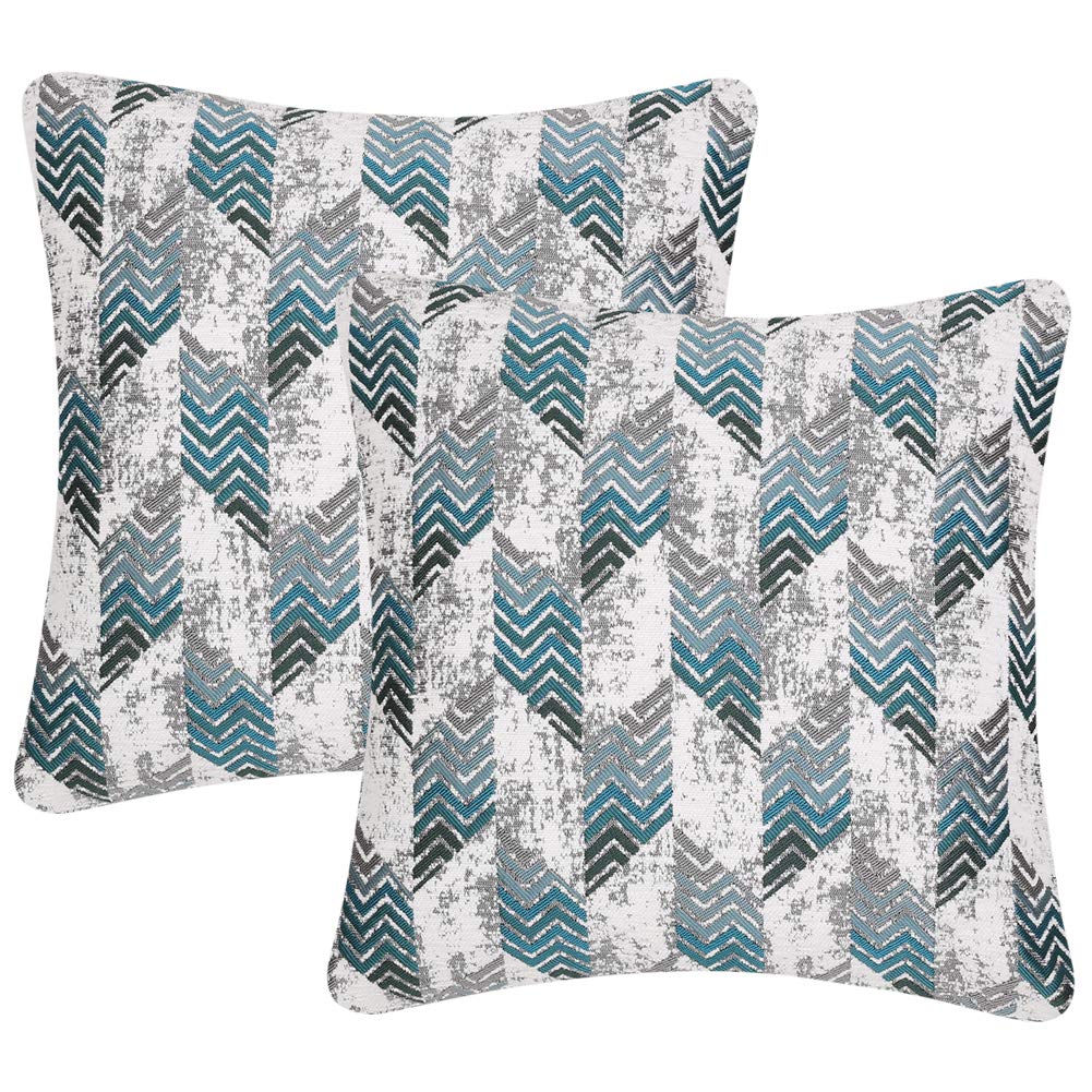 Yeiotsy Pack of 2 Nordic Style Decorative Throw Pillow Covers for Sofa Bed Card Chair Geometric Cushion Cases Jacquard Chenille (Grey Stripes, 18 X 18 Inches)
